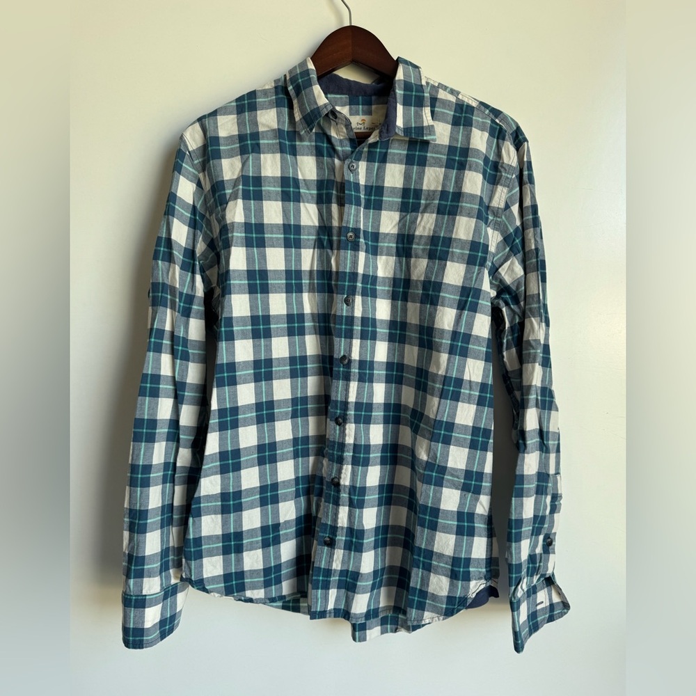 Marine Layer Tahoe Flannel Shirt Men Large Blue Green plaid button down cotton‎
